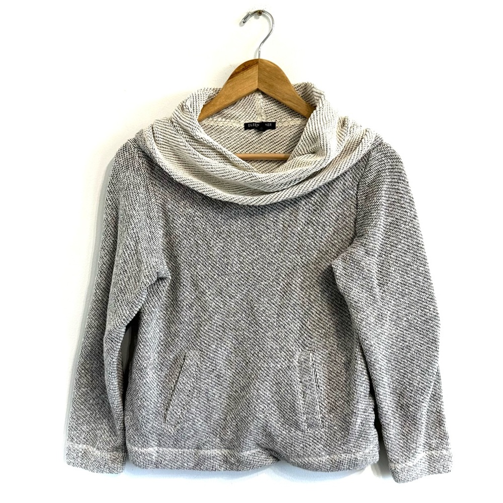 Eileen Fisher Gray and Cream Cowl Neck Sweatshirt